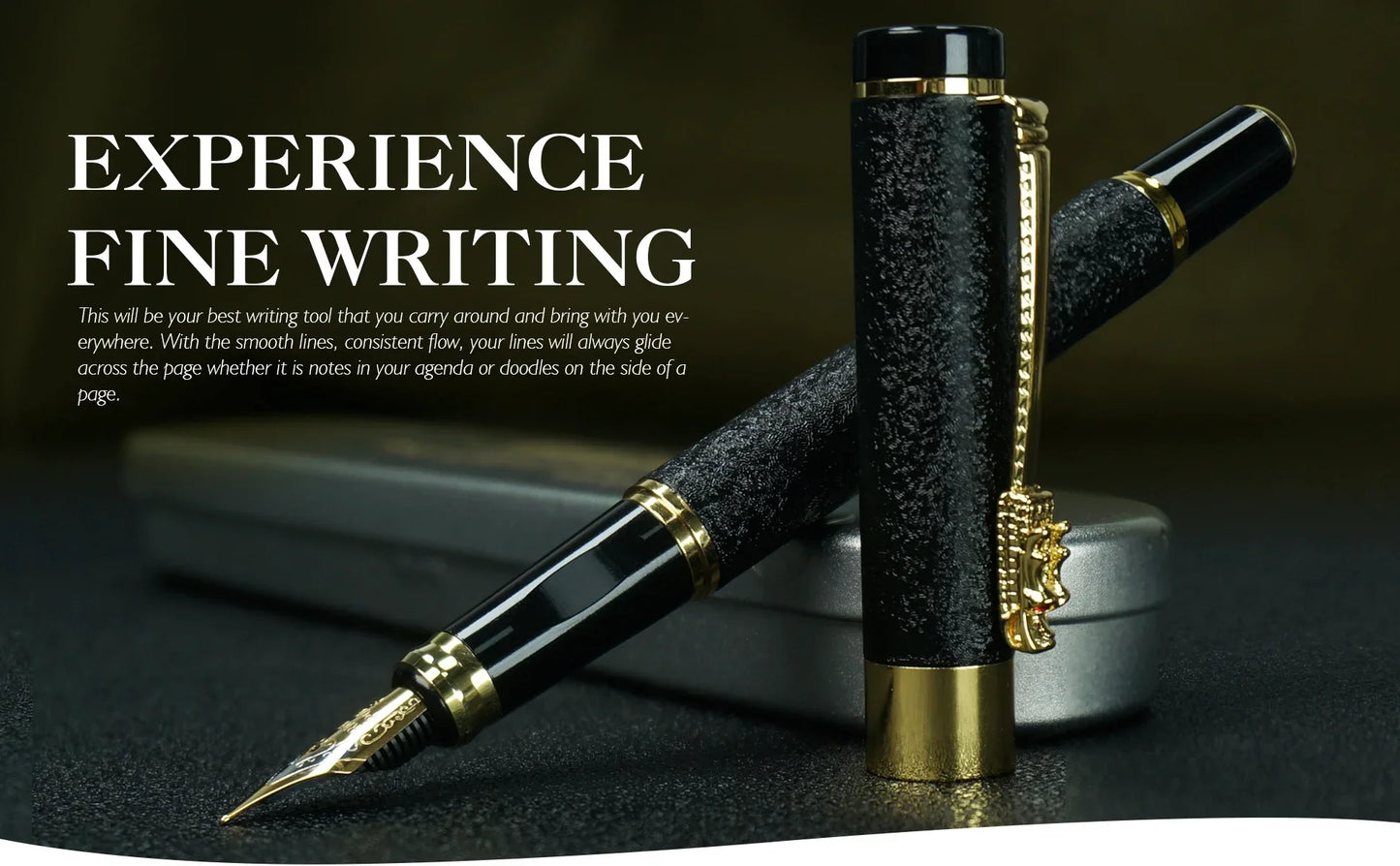 STONEGO Luxury Dragon Crystal Diamond Fountain Pen for Business Office Signature Metal Writing Tool