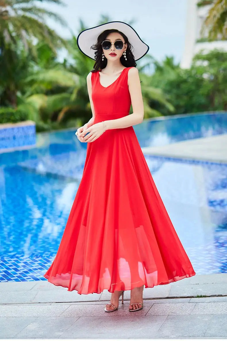 Shawl Dress Suit/Sun Protection Women Chiffon Dress Mother And Dress Two Piece Suit Bohemian Big Swing Long Dress Holiday Dress