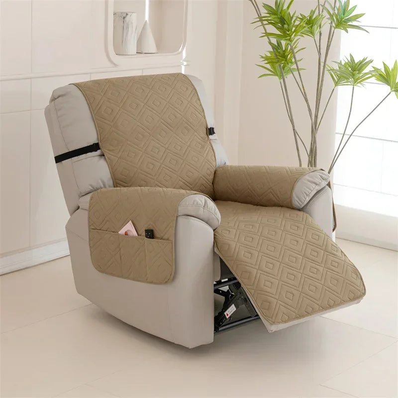 Quilted Recliner Sofa Cover Water Repellent Reclining Chair Covers Pet Kid Dogs Mat Armchairs Slipcovers with Elastic Strap