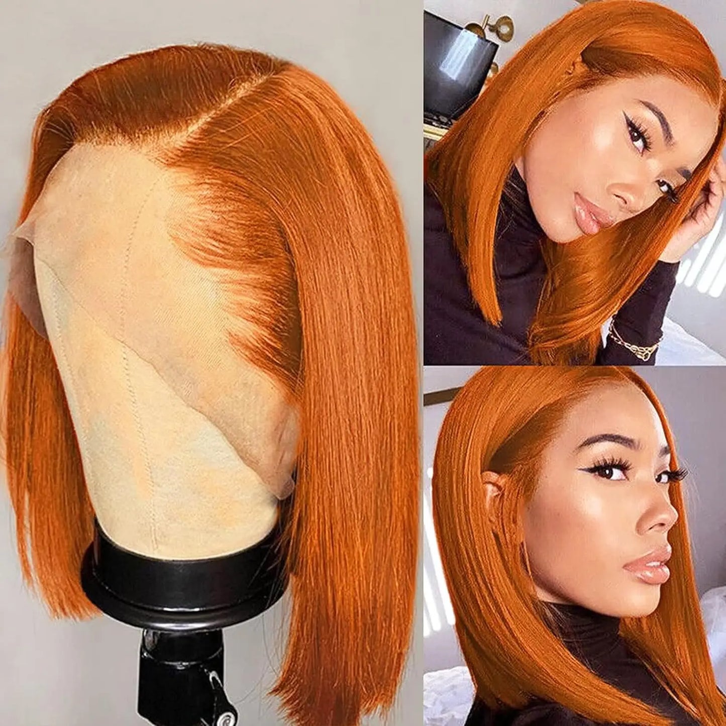 16 Inch180 Density Short Bob Wigs Pre Plucked Natural Hairline Wig Ginger Orange Straight Bob 13x5 HD Lace Front Wig Human Hair