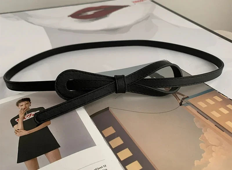 Thin Knotted Belts for Women Belt Lady Waistband Soft PU Leather Waist Belt Black Coffee Straps Long Dress Coat Accessories