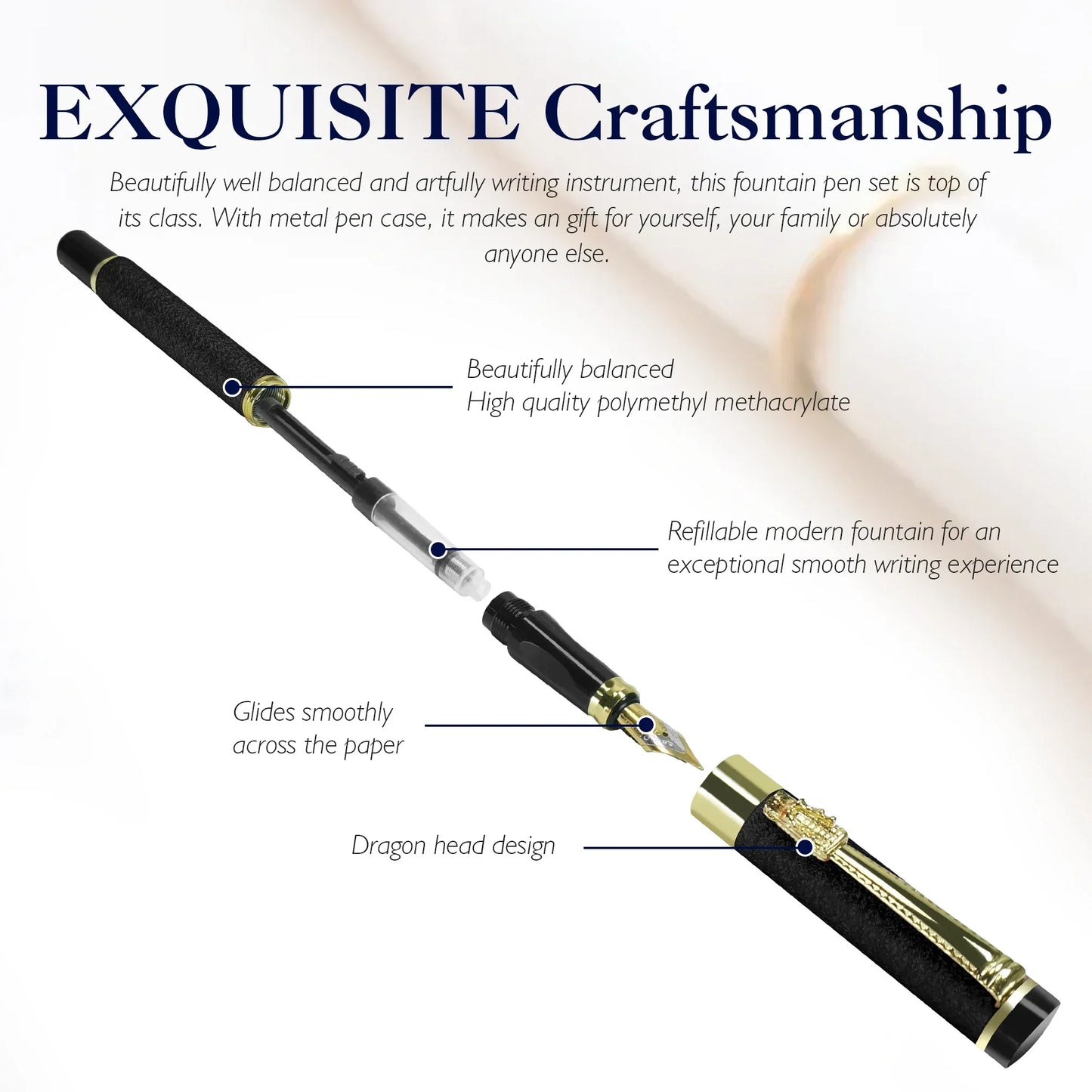 STONEGO Luxury Dragon Crystal Diamond Fountain Pen for Business Office Signature Metal Writing Tool
