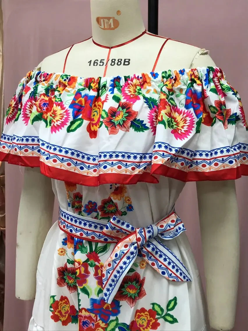 Amazon Off-shoulder Printing Long Dress New Arrival European American Foreign Trade Spring Summer Season Women Fashion