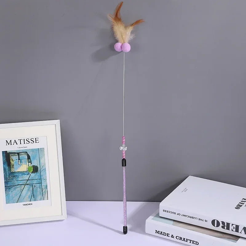 Cat Toy Cats Feather Toy Steel Wire Cat Toys with Bell Stick Scratch Bite Feather Toys for Cats Teaser Stick Ball Pet Products