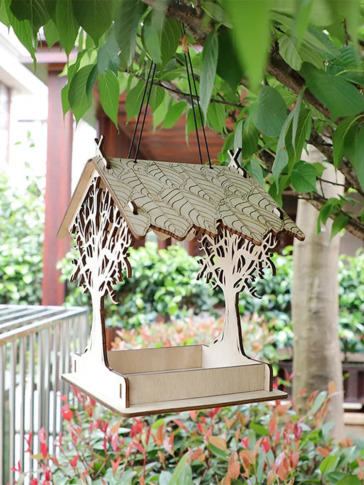 Bird House Feeding House DIY Outdoor Wooden Bird Feeder Hanging Assembled Bird Cage House Pet Supplies For Garden Yard Decor