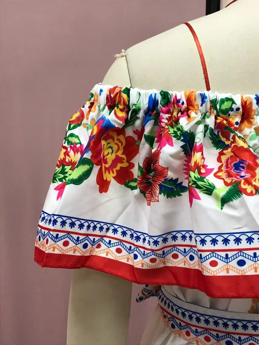 Amazon Off-shoulder Printing Long Dress New Arrival European American Foreign Trade Spring Summer Season Women Fashion