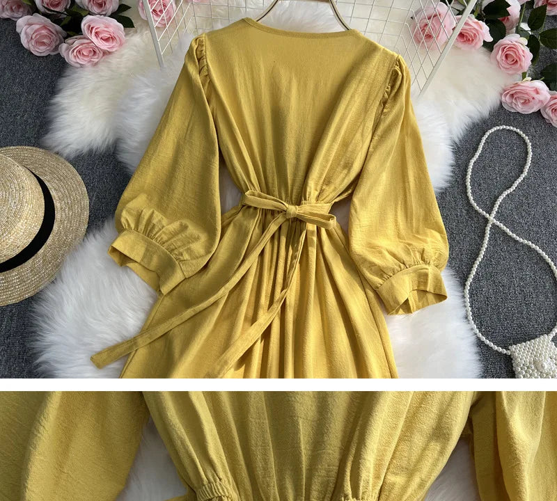 Spring/Summer Women's Travel Vacation Vintage Long Dress Bohemian Ethnic Style Embroidered Waist Tie up Cotton and Linen Dress ﻿