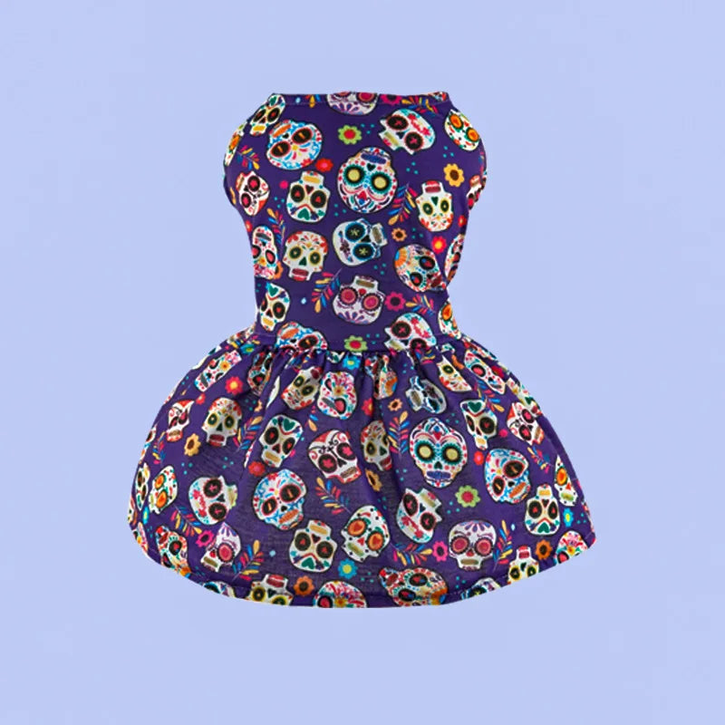 Halloween Dog Clothes  Funny Pet Dress Pumpkin Print Dress Chihuahua Yorkie Bow Mesh Dress Pet Party Clothing Cat Dog Costume