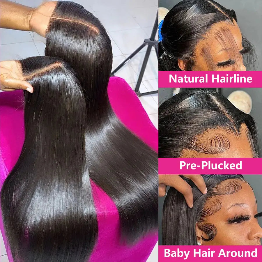 Smooth Straight Human Hair Lace Frontal Wig Straight 13x4 13x6 360 Full Lace Front Wigs Human Hair Brazilian Remy Hair 200%