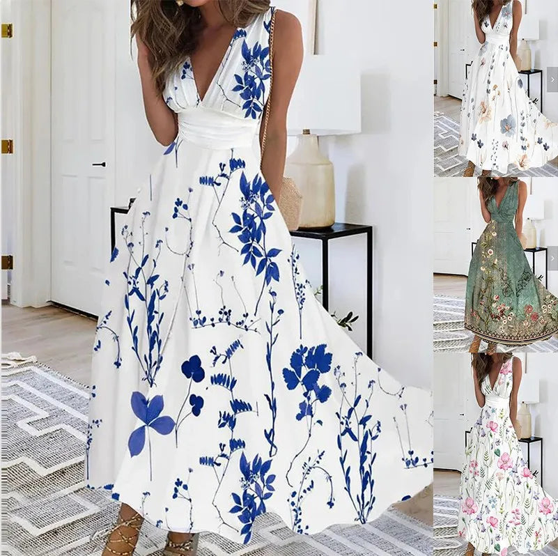 Vestidos Summer Women Dress 2024 Elegant Party Sleeveless Long Dress Robe Sexy Bohemian Print Dresses Vestidos Casual Sundress