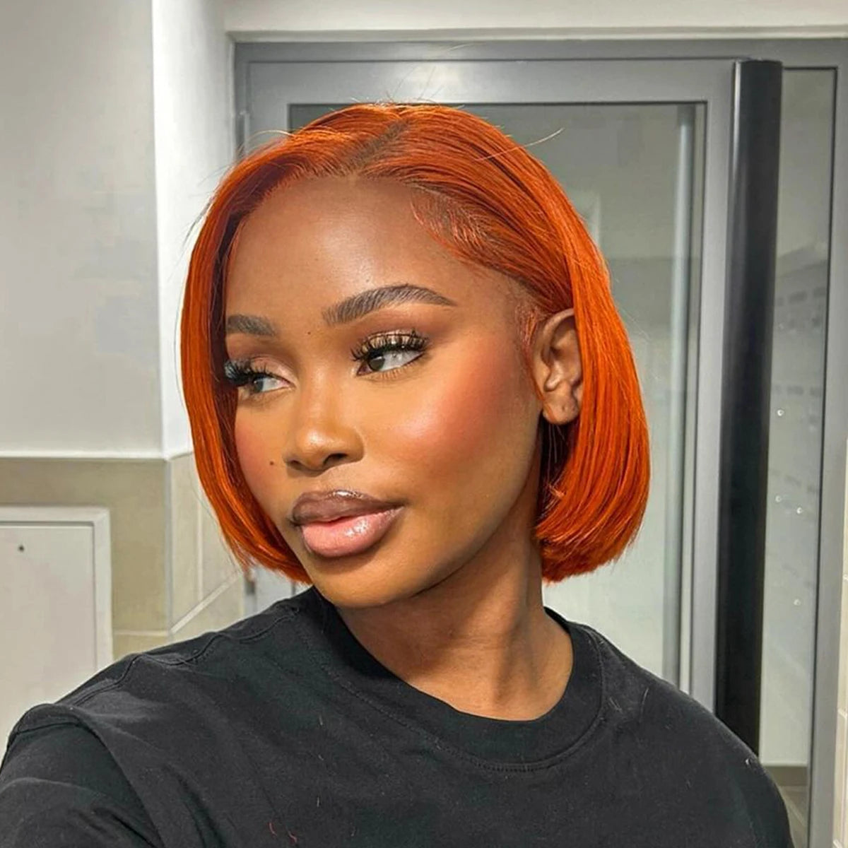 16 Inch180 Density Short Bob Wigs Pre Plucked Natural Hairline Wig Ginger Orange Straight Bob 13x5 HD Lace Front Wig Human Hair