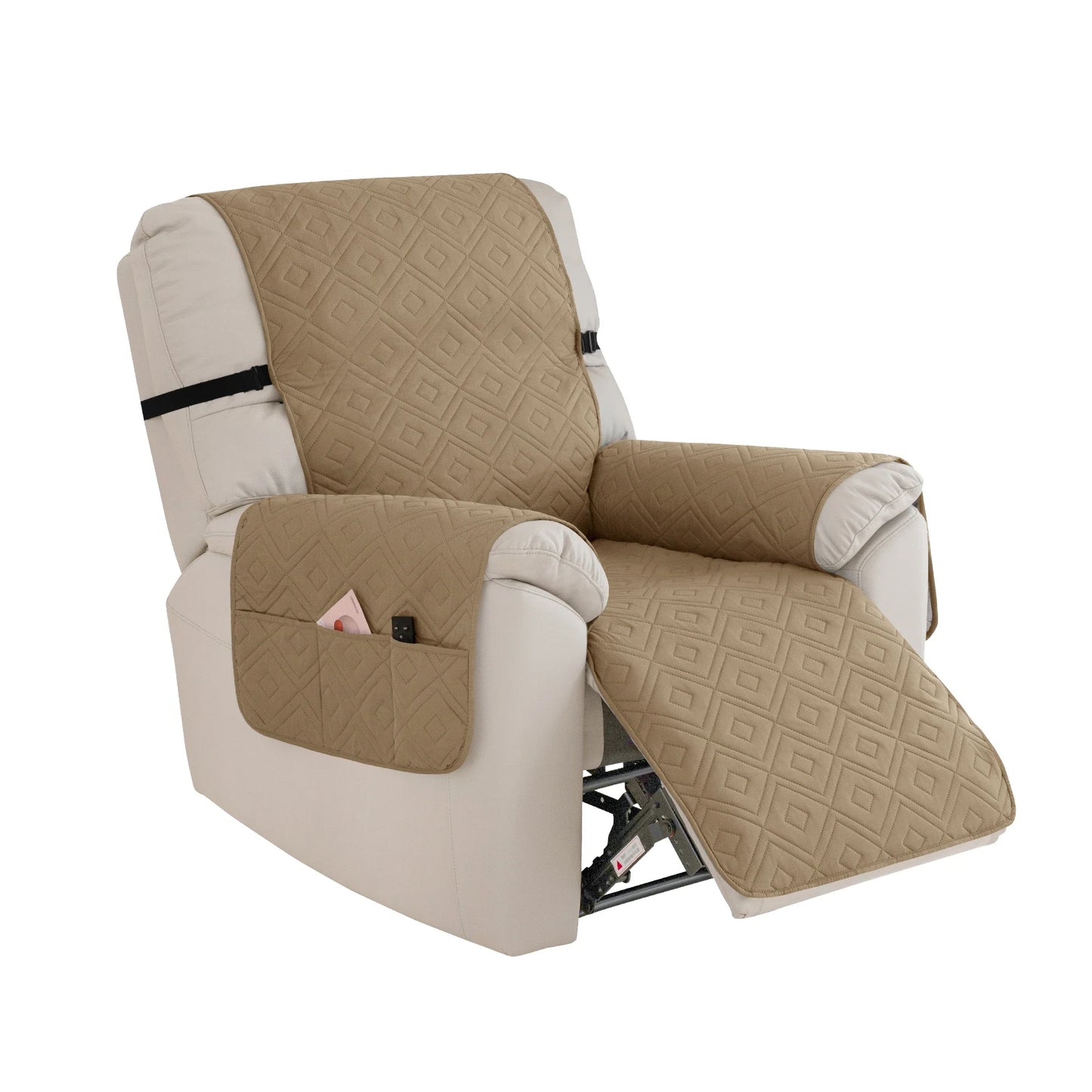 Quilted Recliner Sofa Cover Water Repellent Reclining Chair Covers Pet Kid Dogs Mat Armchairs Slipcovers with Elastic Strap