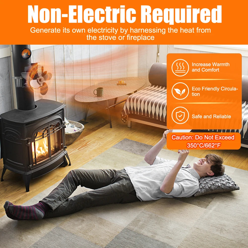Wood Stove Fan Heat Powered Non-Electric Lotus Shaped Heat Distribution Hanging Fireplace Fan for Wood Burning Stove/Log Burner