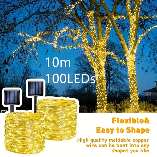 1PC 100LED Solar Outdoor Lights 10m Copper Wire Solar Fairy String Lights 8 Patterns Garden Yard Tree Christmas Party Wedding