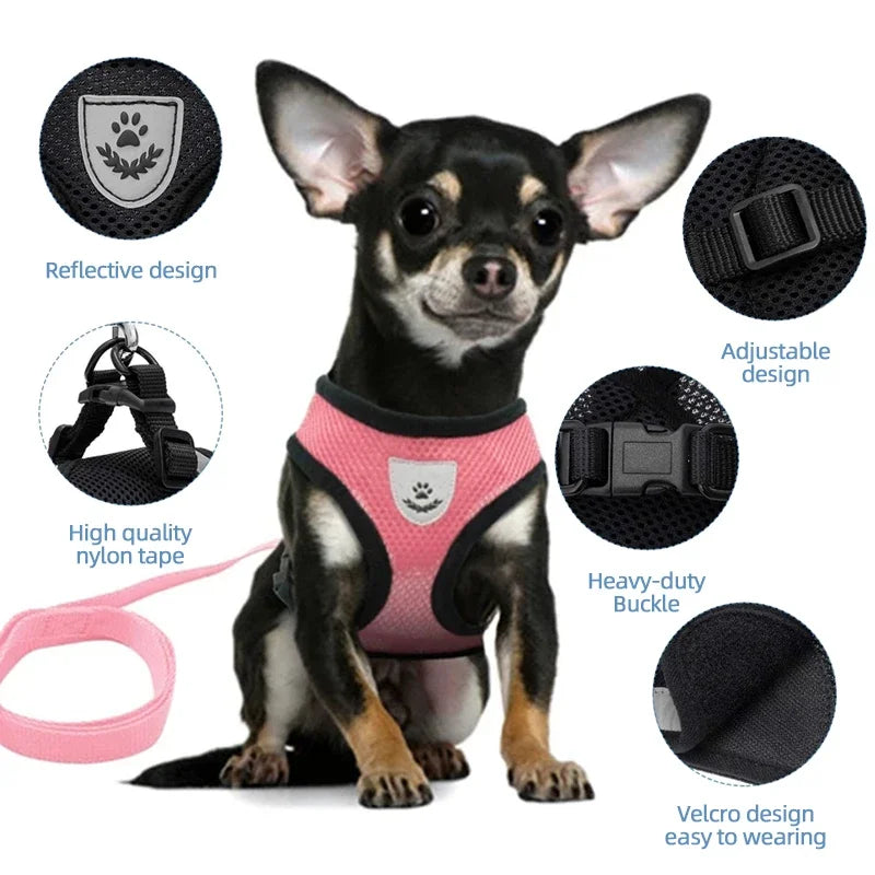 Pet Dog Harness Lead Leather Walking Escape Adjustable Mesh Vest Harness Puppy Collar Suitable For Medium Dog Harness