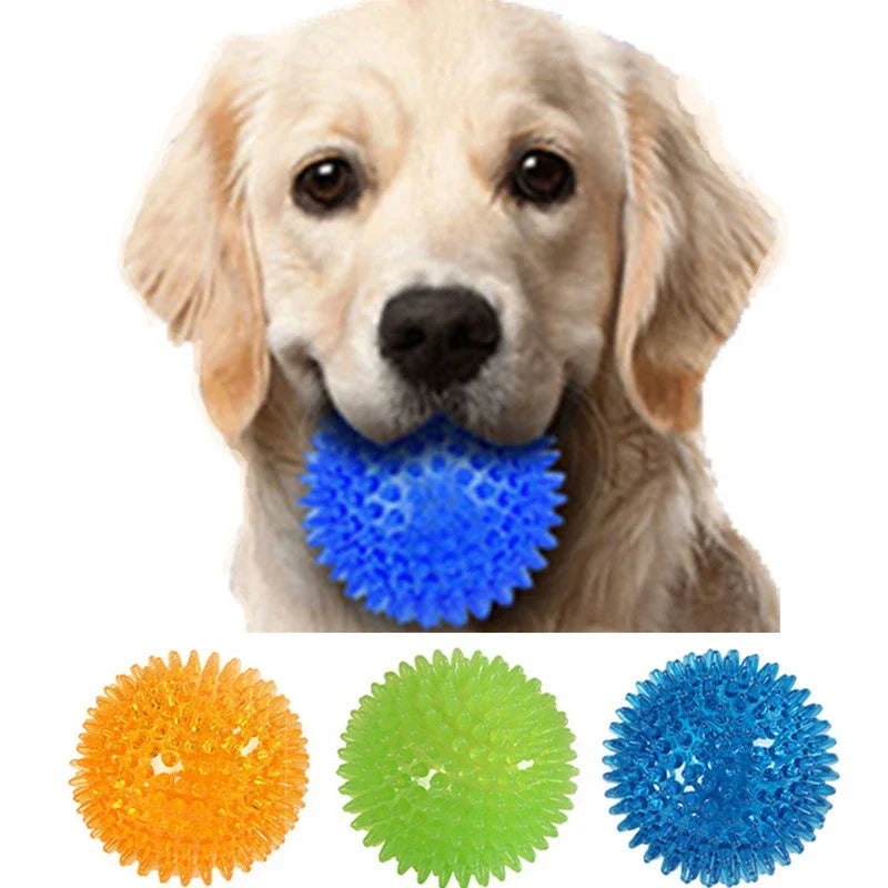 TPR Training Pet Teeth Chewing Toy Pet Dog Toys Puppy Sounding Toy Polka Squeaky Tooth Cleaning Ball for Small and Medium Dogs