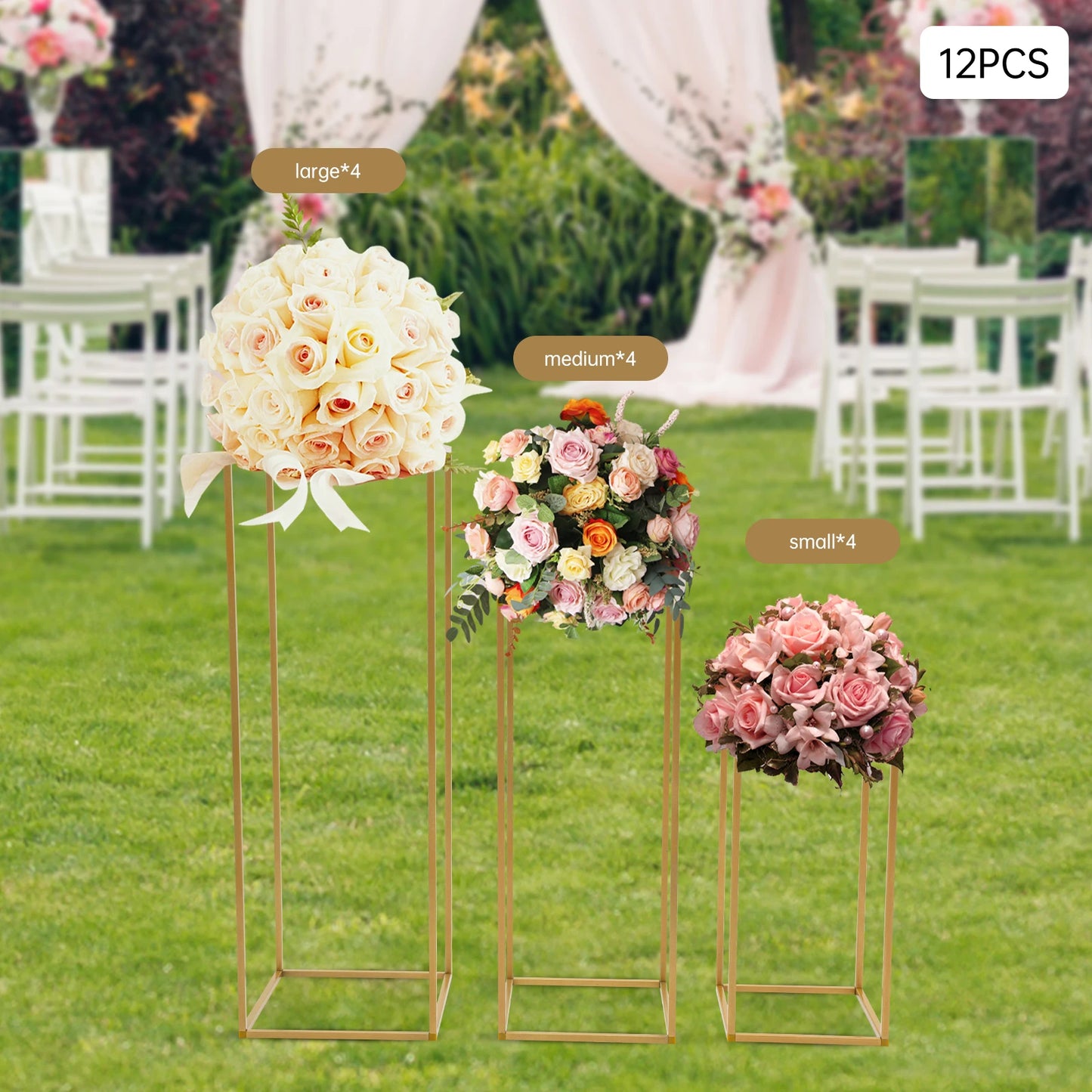 12 PCS Metal Flower Stand, Wedding Centerpieces, Pillar Rectangular Geometric Flower Rack for Event Party Decor