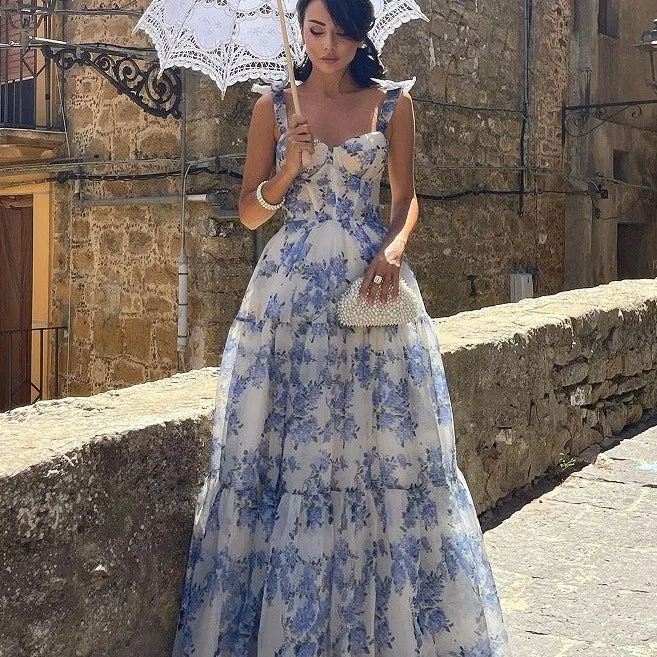 2025 Spring/Summer New European and American Off Shoulder Women's Fashion Organza Fairy Long Dress Elegant Evening Dress