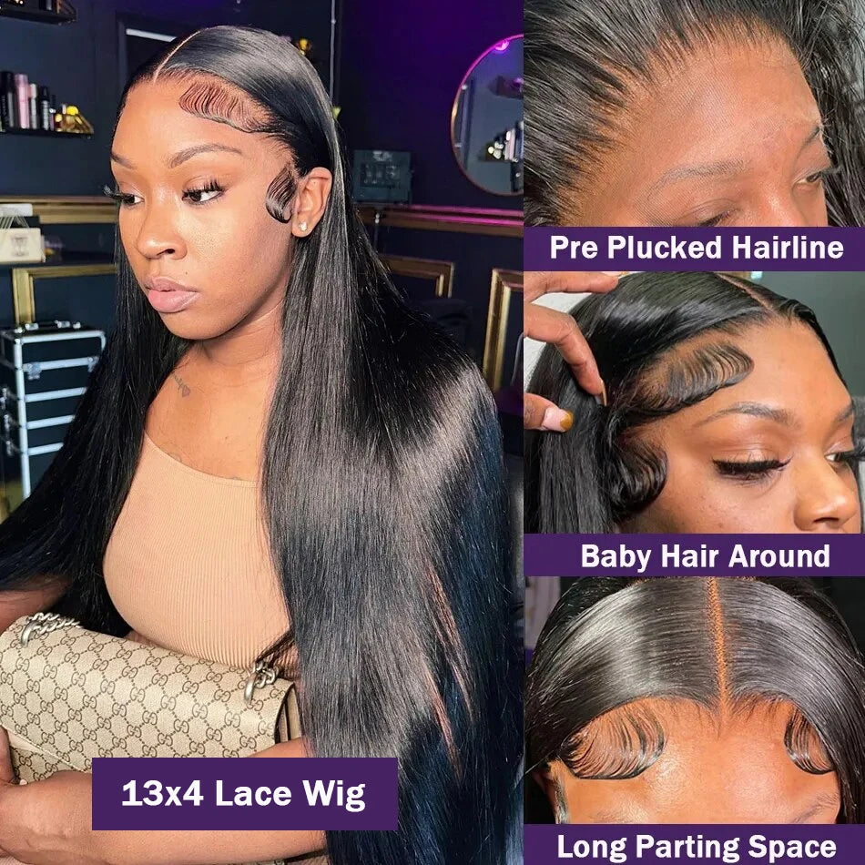 Smooth Straight Human Hair Lace Frontal Wig Straight 13x4 13x6 360 Full Lace Front Wigs Human Hair Brazilian Remy Hair 200%
