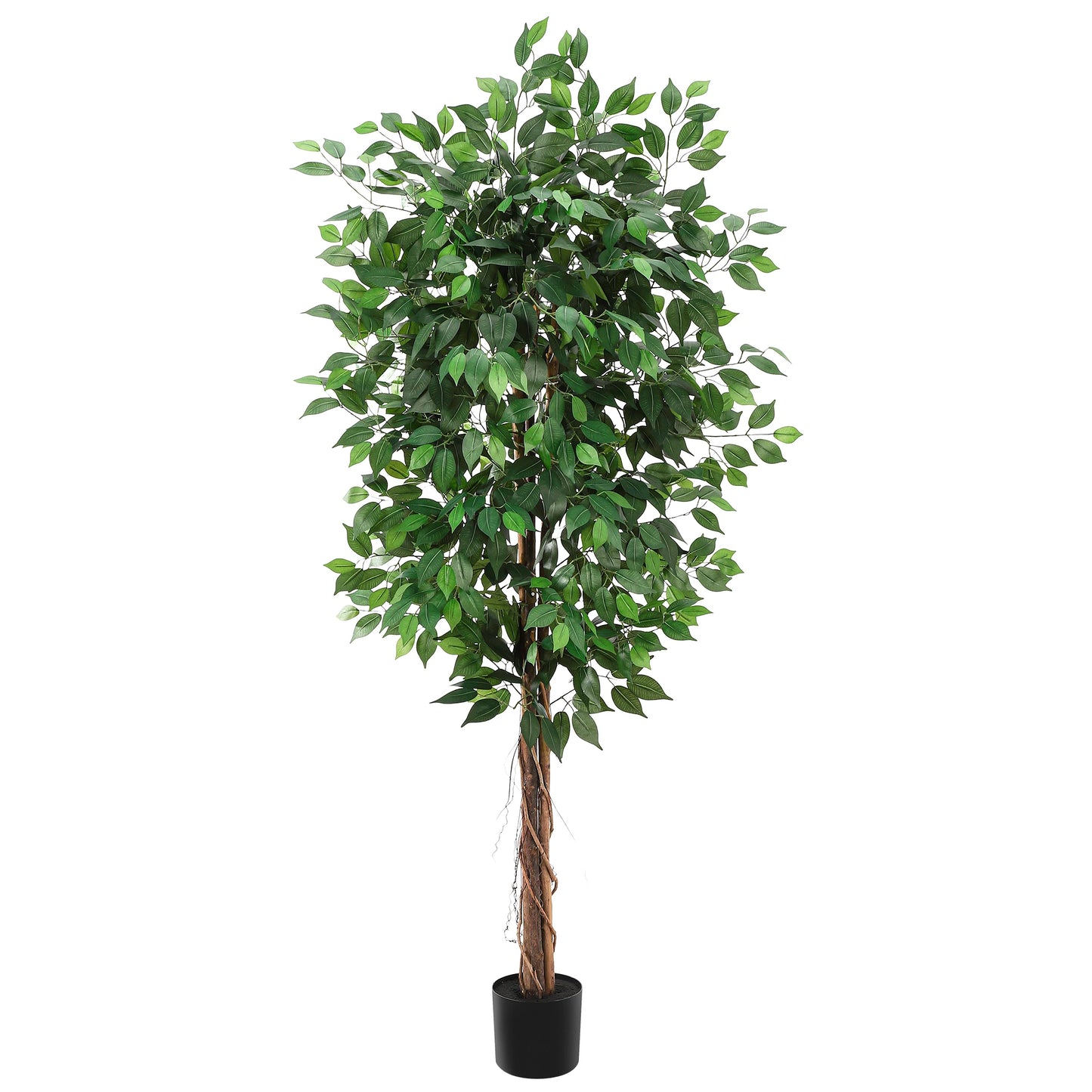 Artificial Ficus Tree Tall Fake Ficus Silk Tree with Natural Wood Trunk in Plastic Nursery Pot for Indoor Outdoor Office Decor