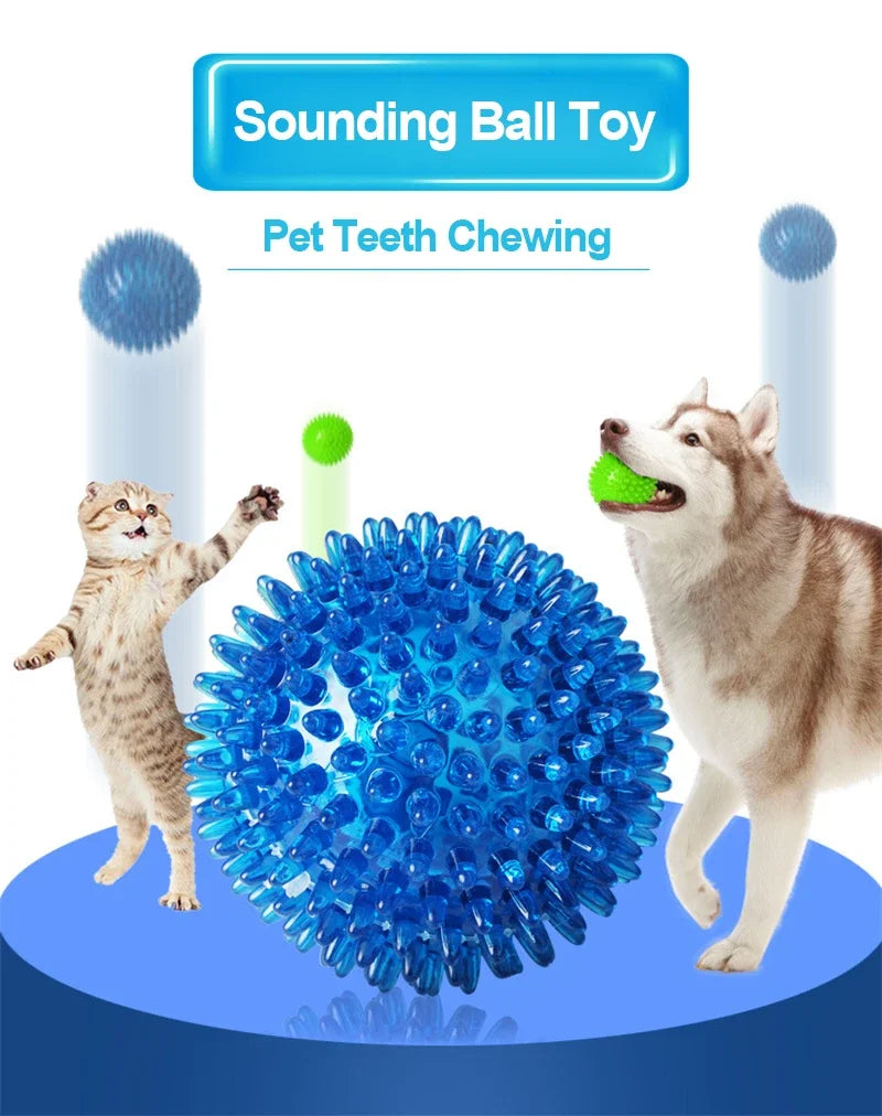 TPR Training Pet Teeth Chewing Toy Pet Dog Toys Puppy Sounding Toy Polka Squeaky Tooth Cleaning Ball for Small and Medium Dogs