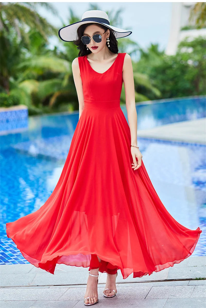 Shawl Dress Suit/Sun Protection Women Chiffon Dress Mother And Dress Two Piece Suit Bohemian Big Swing Long Dress Holiday Dress