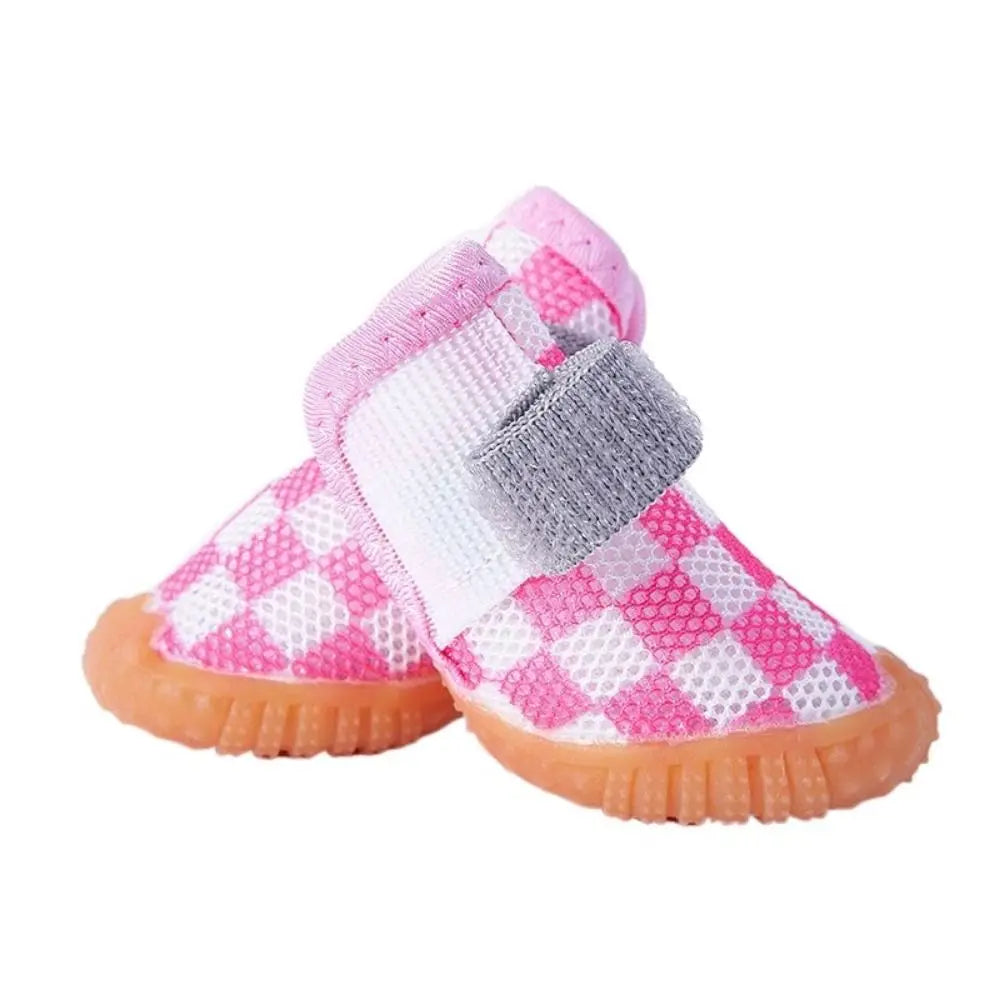 4pcs/set Breathable Breathable Pet Dog Shoes Wear-resistant Soft Hollow Dog Boots Anti-skid Sandwich Mesh Puppy Mesh Shoes