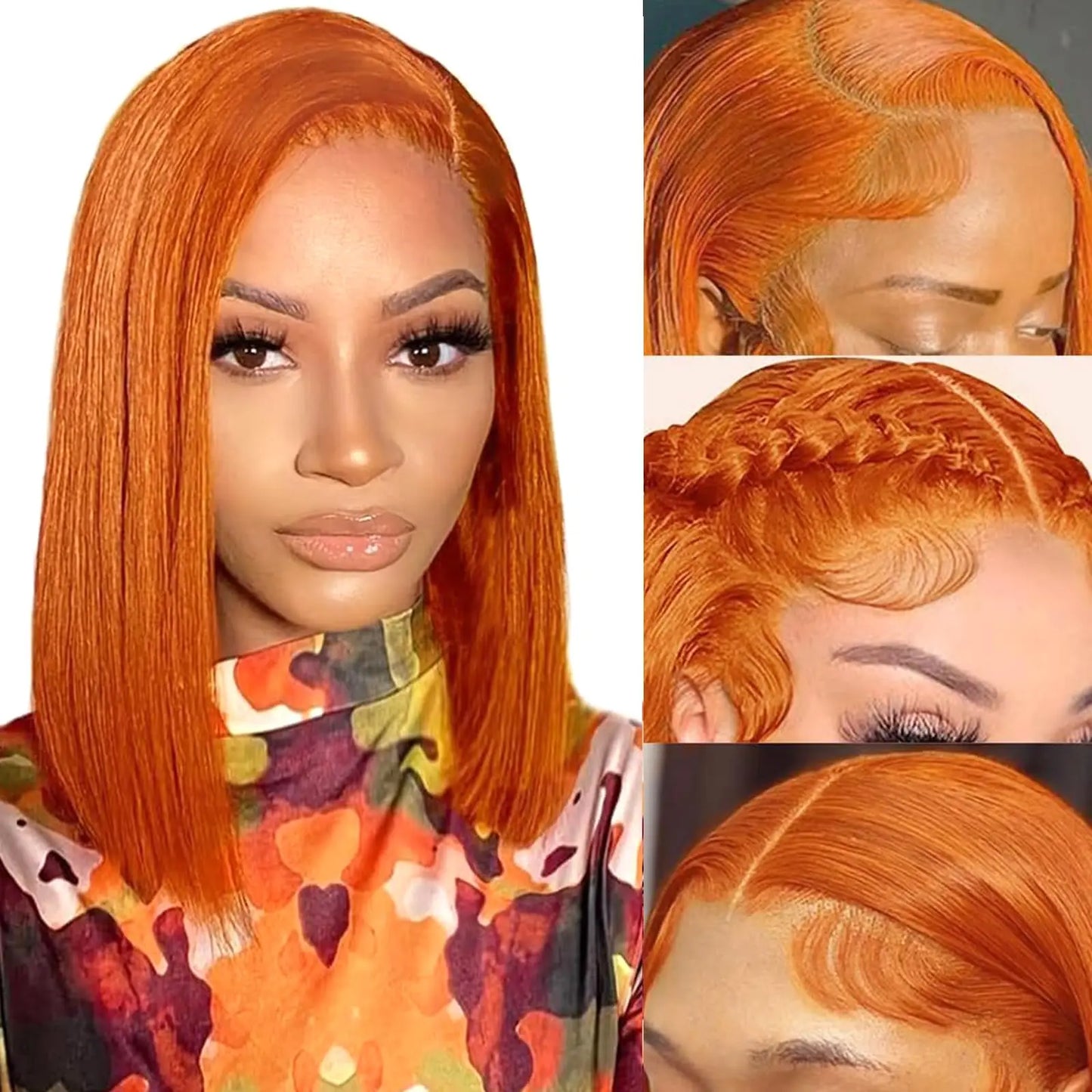 16 Inch180 Density Short Bob Wigs Pre Plucked Natural Hairline Wig Ginger Orange Straight Bob 13x5 HD Lace Front Wig Human Hair