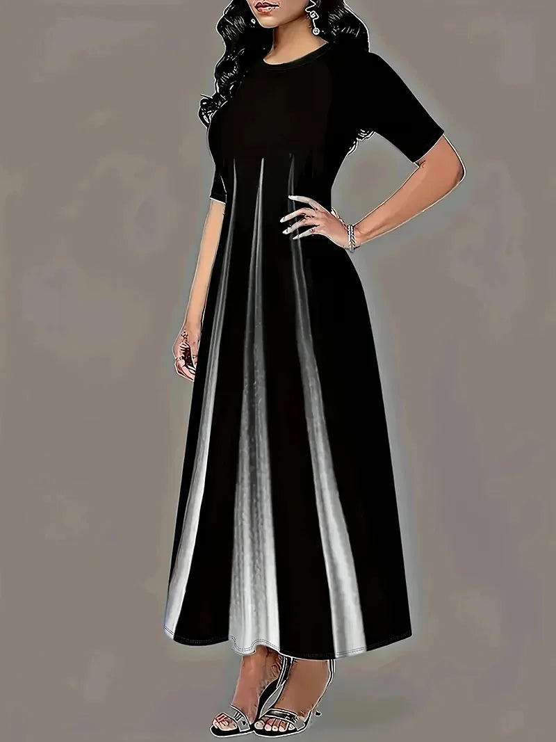 Summer New Round Neck Style Celebrity Printed Gradient Long Dress