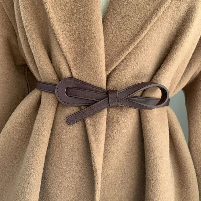 Thin Knotted Belts for Women Belt Lady Waistband Soft PU Leather Waist Belt Black Coffee Straps Long Dress Coat Accessories