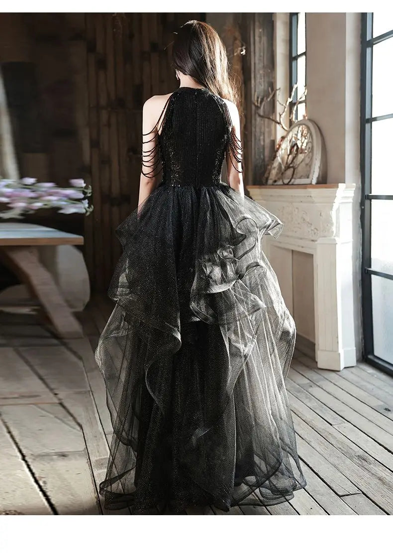 YOSIMI Women Evening Party Long Dress 2023 Summer Vintage Mesh Floor-Length Sleeveless Black Dress Trumpet Sexy Mermaid Vestido