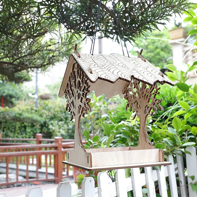 Bird House Feeding House DIY Outdoor Wooden Bird Feeder Hanging Assembled Bird Cage House Pet Supplies For Garden Yard Decor