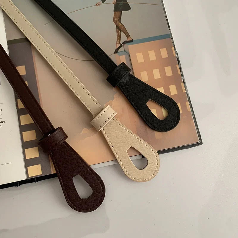 Thin Knotted Belts for Women Belt Lady Waistband Soft PU Leather Waist Belt Black Coffee Straps Long Dress Coat Accessories