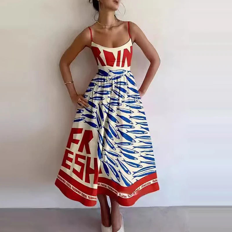 Women Summer Fashion Sexy Style Suspender Long Dress Backless A-Line Elegant Party Vacation Dresses New High Waist Evening Dress