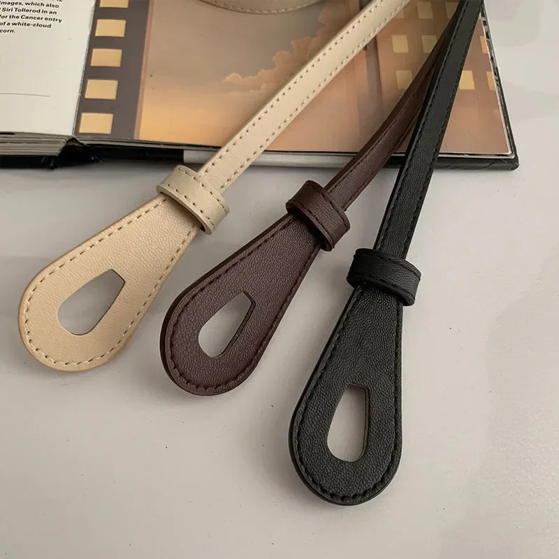 Thin Knotted Belts for Women Belt Lady Waistband Soft PU Leather Waist Belt Black Coffee Straps Long Dress Coat Accessories
