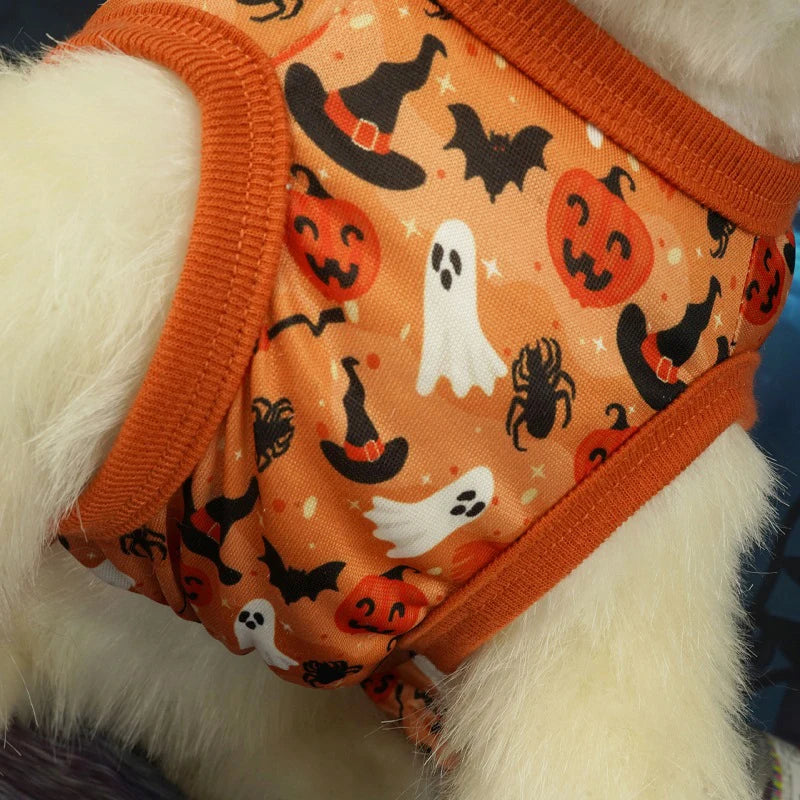 Halloween Dog Clothes  Funny Pet Dress Pumpkin Print Dress Chihuahua Yorkie Bow Mesh Dress Pet Party Clothing Cat Dog Costume