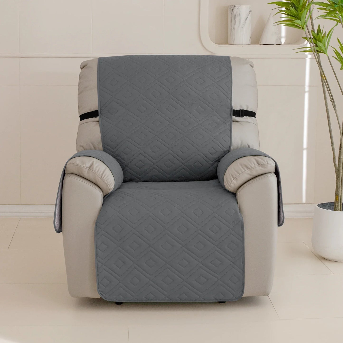 Quilted Recliner Sofa Cover Water Repellent Reclining Chair Covers Pet Kid Dogs Mat Armchairs Slipcovers with Elastic Strap