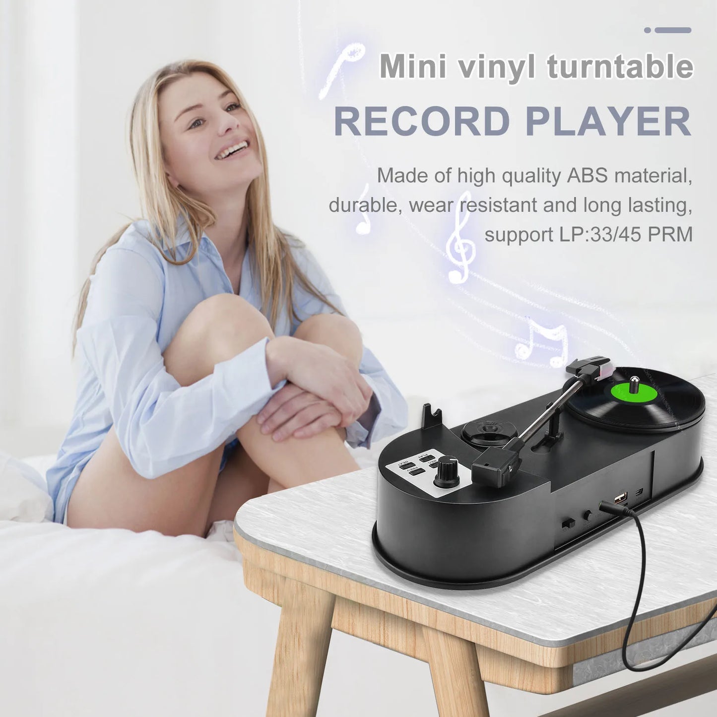Radio Set 33/45 PRM LP Turntable to MP3 Converter Vinyl to MP3 Converter Turntable with 5V DC Adapter with Micro SD Card Slot