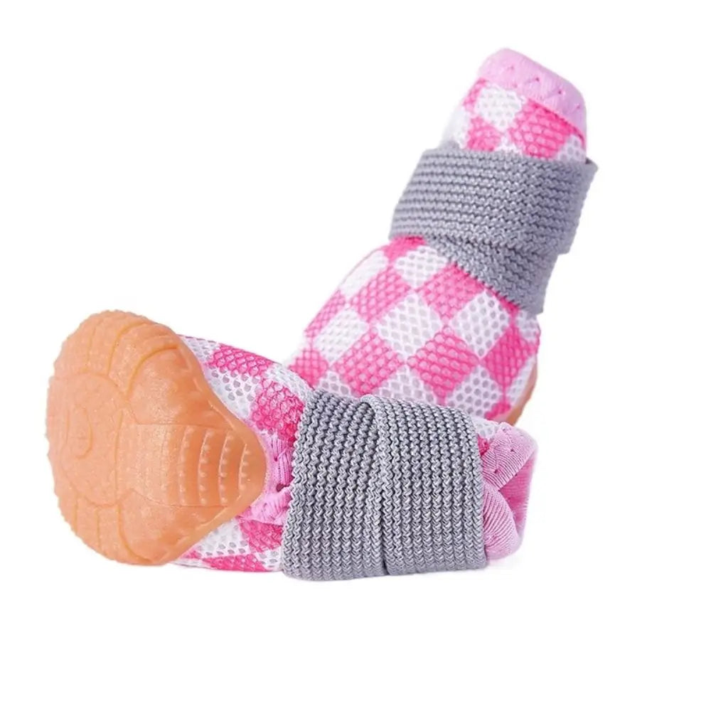 4pcs/set Breathable Breathable Pet Dog Shoes Wear-resistant Soft Hollow Dog Boots Anti-skid Sandwich Mesh Puppy Mesh Shoes