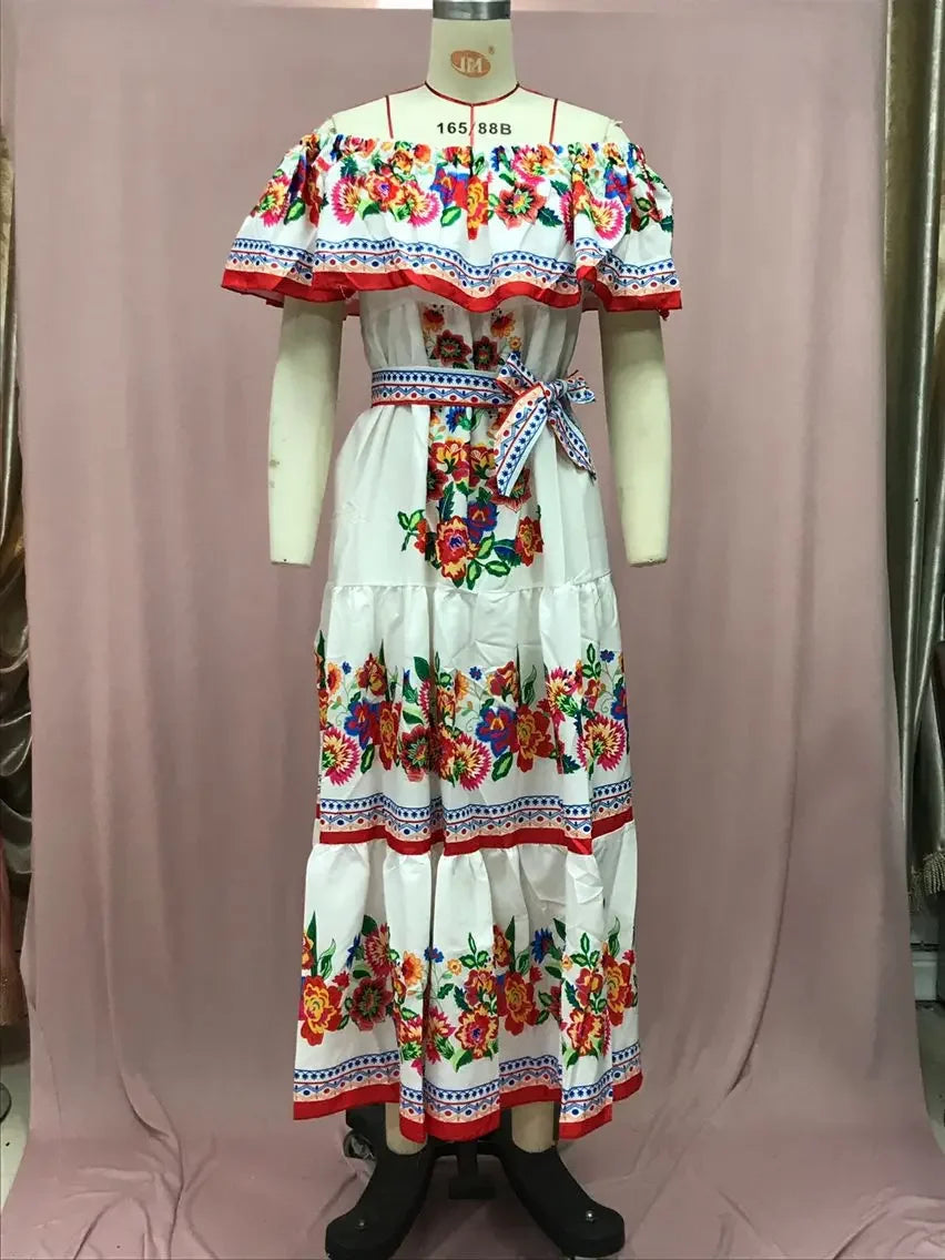 Amazon Off-shoulder Printing Long Dress New Arrival European American Foreign Trade Spring Summer Season Women Fashion