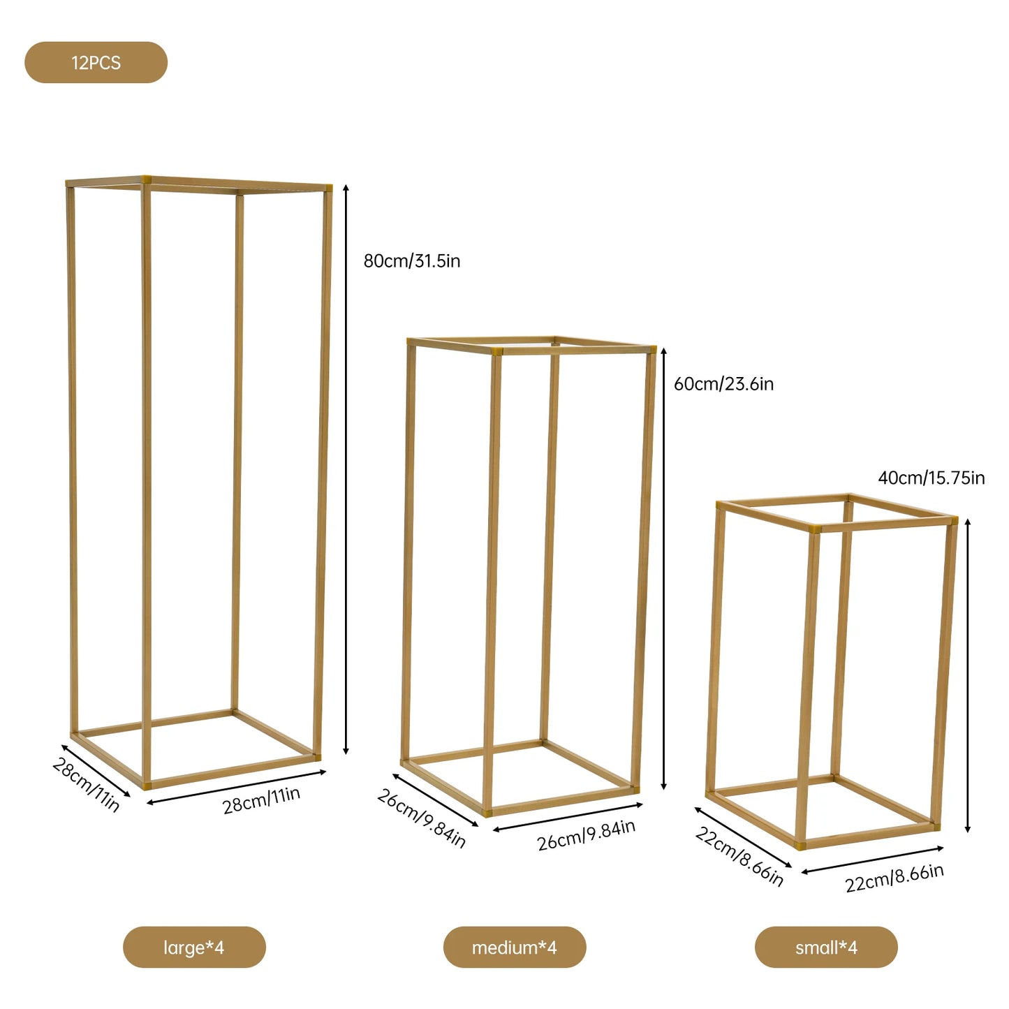 12 PCS Metal Flower Stand, Wedding Centerpieces, Pillar Rectangular Geometric Flower Rack for Event Party Decor