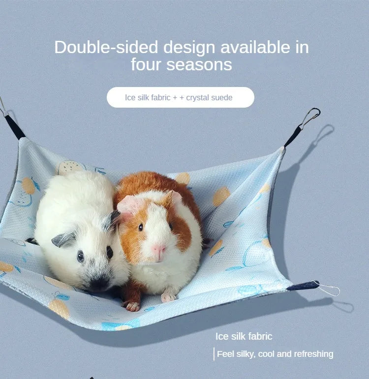 Small Pet Double-sided Hammock Summer Breathable Ice Silk Hamster Hammock for Ferret Sugar Glider Guinea Pig Rabbit Accessories