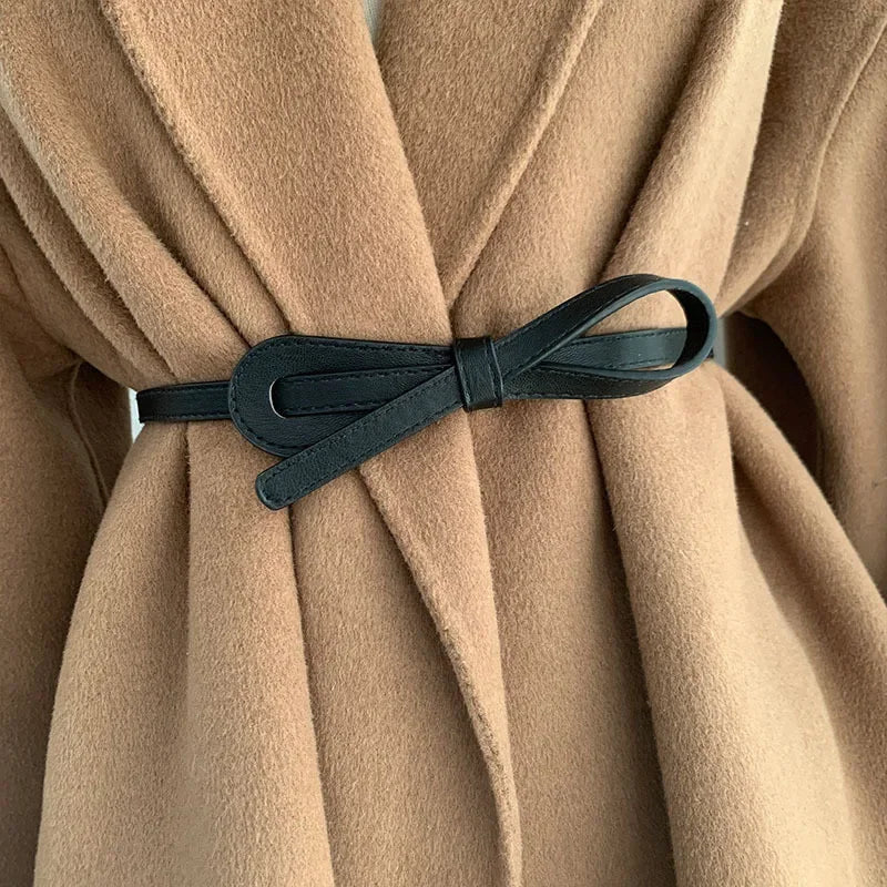 Thin Knotted Belts for Women Belt Lady Waistband Soft PU Leather Waist Belt Black Coffee Straps Long Dress Coat Accessories