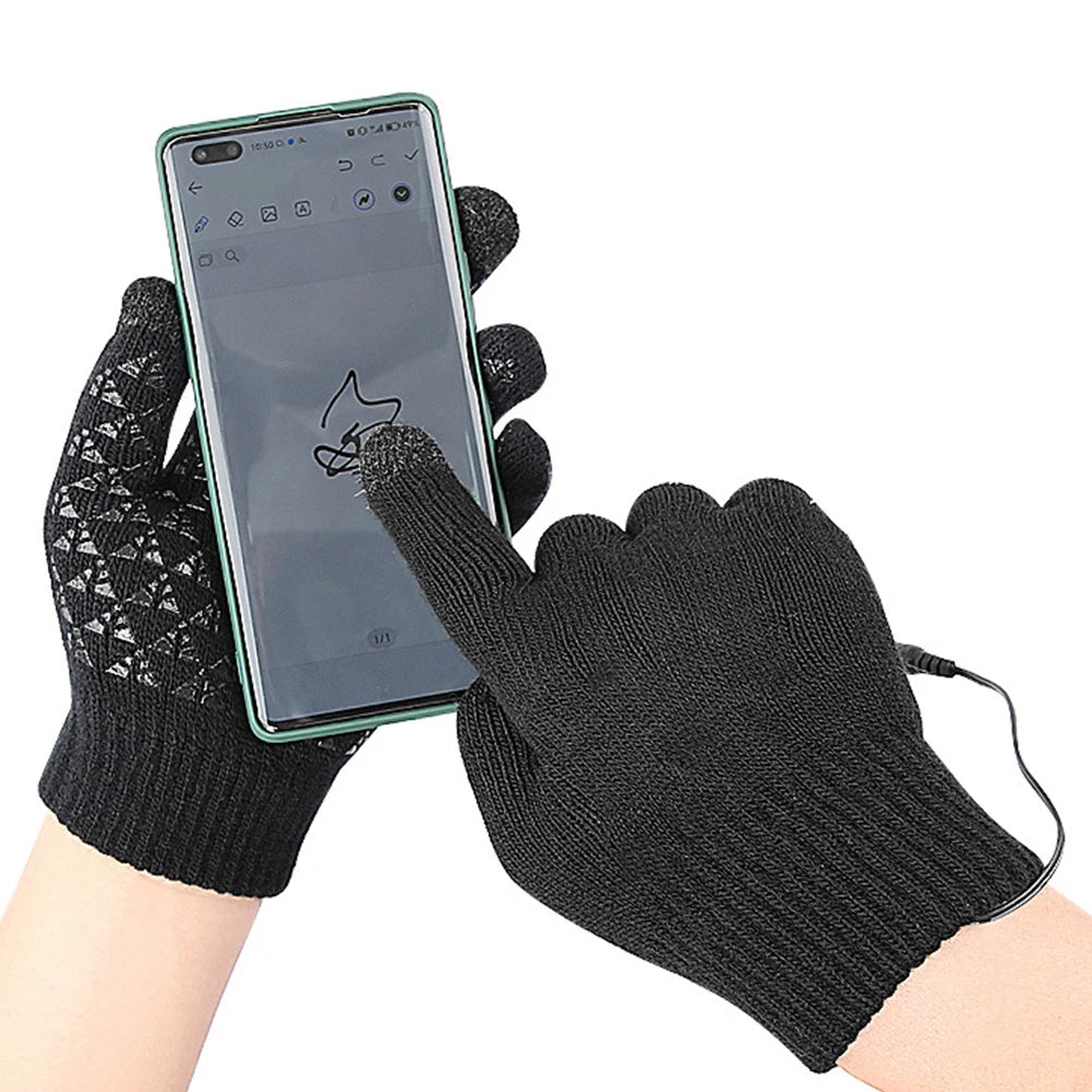 Unisex USB Electric Heated Gloves Winter Outdoor Sport Non-slip Touch Screen Mitten Rechargeable Thermal Knitting Heating Mitts