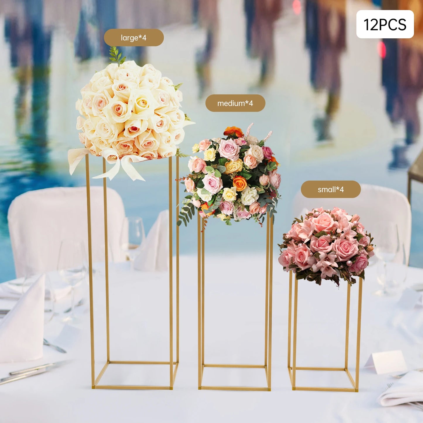 12 PCS Metal Flower Stand, Wedding Centerpieces, Pillar Rectangular Geometric Flower Rack for Event Party Decor