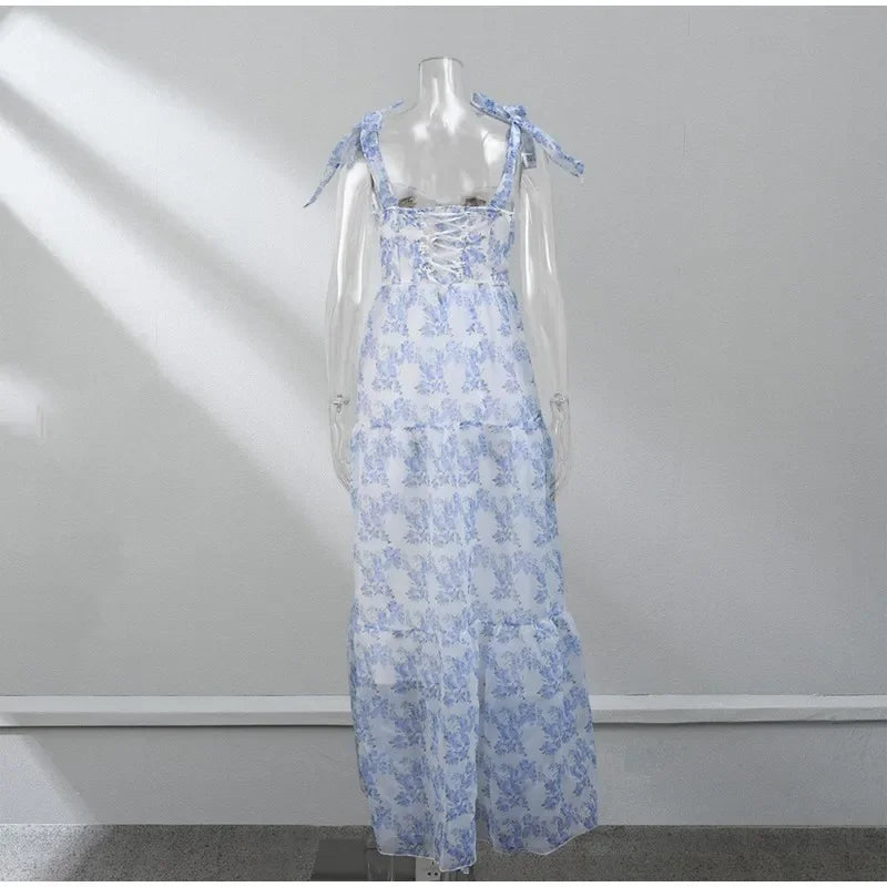 2025 Spring/Summer New European and American Off Shoulder Women's Fashion Organza Fairy Long Dress Elegant Evening Dress