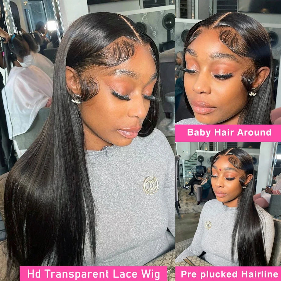 Smooth Straight Human Hair Lace Frontal Wig Straight 13x4 13x6 360 Full Lace Front Wigs Human Hair Brazilian Remy Hair 200%