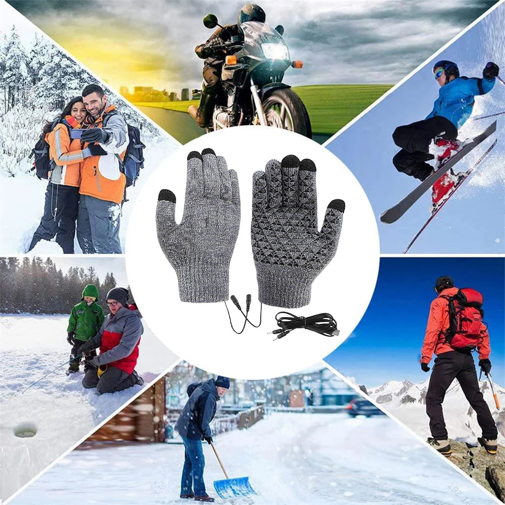 Unisex USB Electric Heated Gloves Winter Outdoor Sport Non-slip Touch Screen Mitten Rechargeable Thermal Knitting Heating Mitts