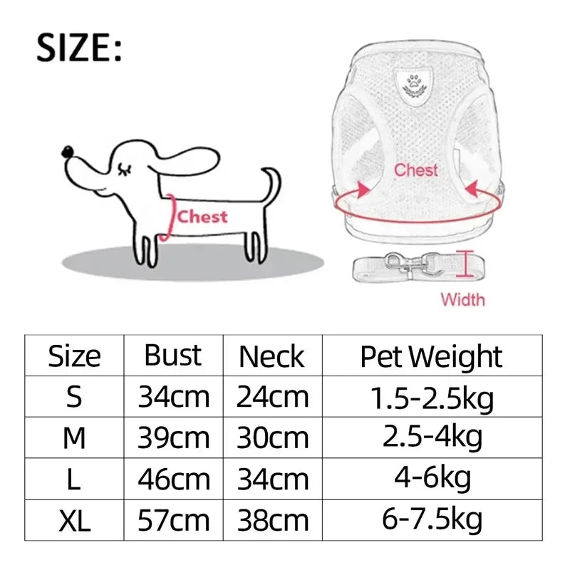 Pet Dog Harness Lead Leather Walking Escape Adjustable Mesh Vest Harness Puppy Collar Suitable For Medium Dog Harness