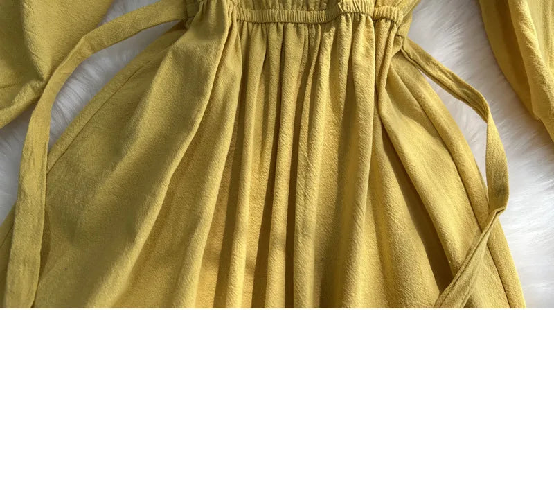 Spring/Summer Women's Travel Vacation Vintage Long Dress Bohemian Ethnic Style Embroidered Waist Tie up Cotton and Linen Dress ﻿